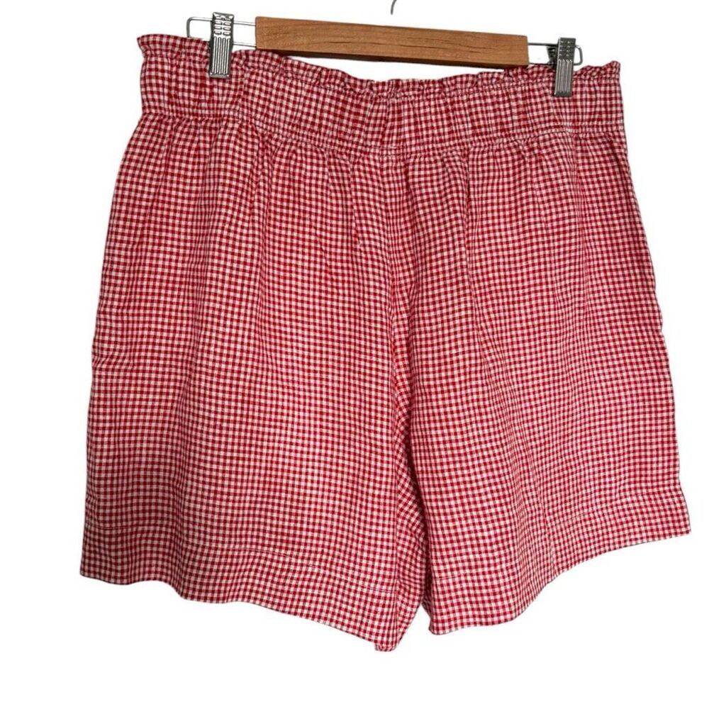 Quince European Linen High Waist Shorts Size Large Red & White Classic Gingham - Picture 1 of 8